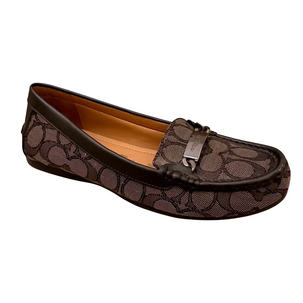 Coach Olive Signature C Monogram Loafers Brown Canvas‎ Driving Shoes Womens 6.5B